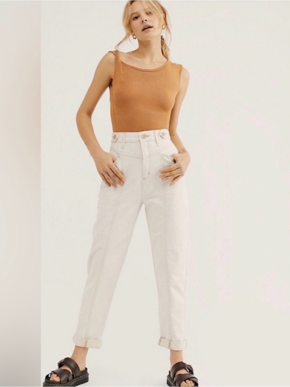 FREE PEOPLE We The Free City of Lights High-Rise Linen Blend Jeans Pant Size 27